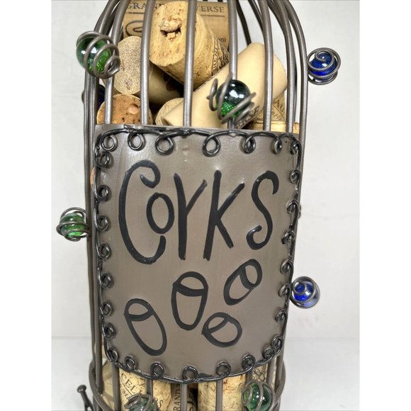 Cork Holder with Corks Decorative Caged Taupe Wine Bottle Shaped - Picture 14 of 14